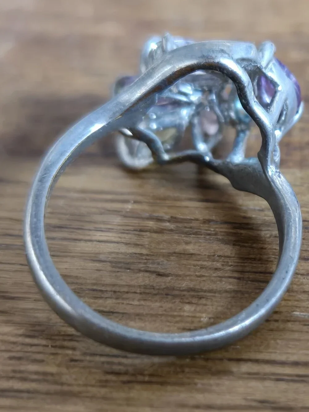 Vintage Silver Tone Multicolor Rhinestone Floral Ring Size 4.25
